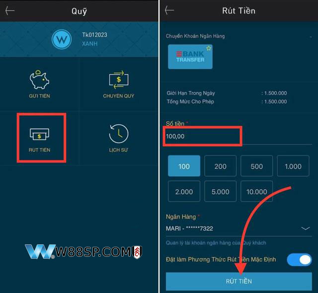 Chỉ dẫn rút thưởng từ W88 về ngân hàng