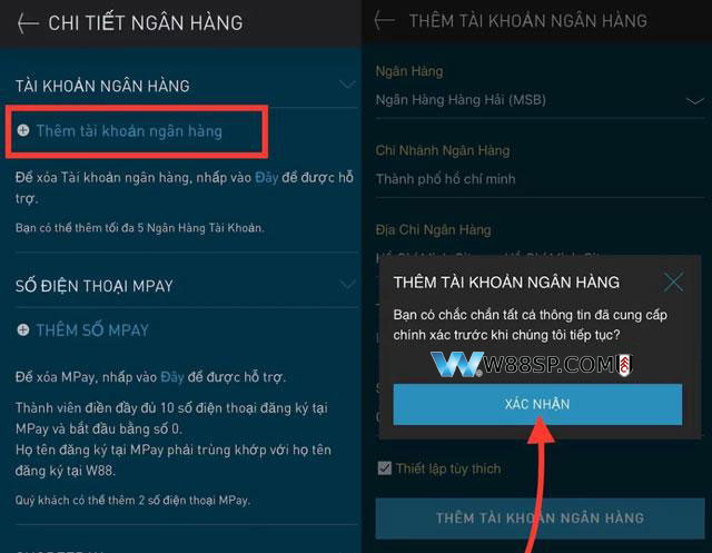 Thêm ngân hàng để rút tiền W88 về ngân hàng